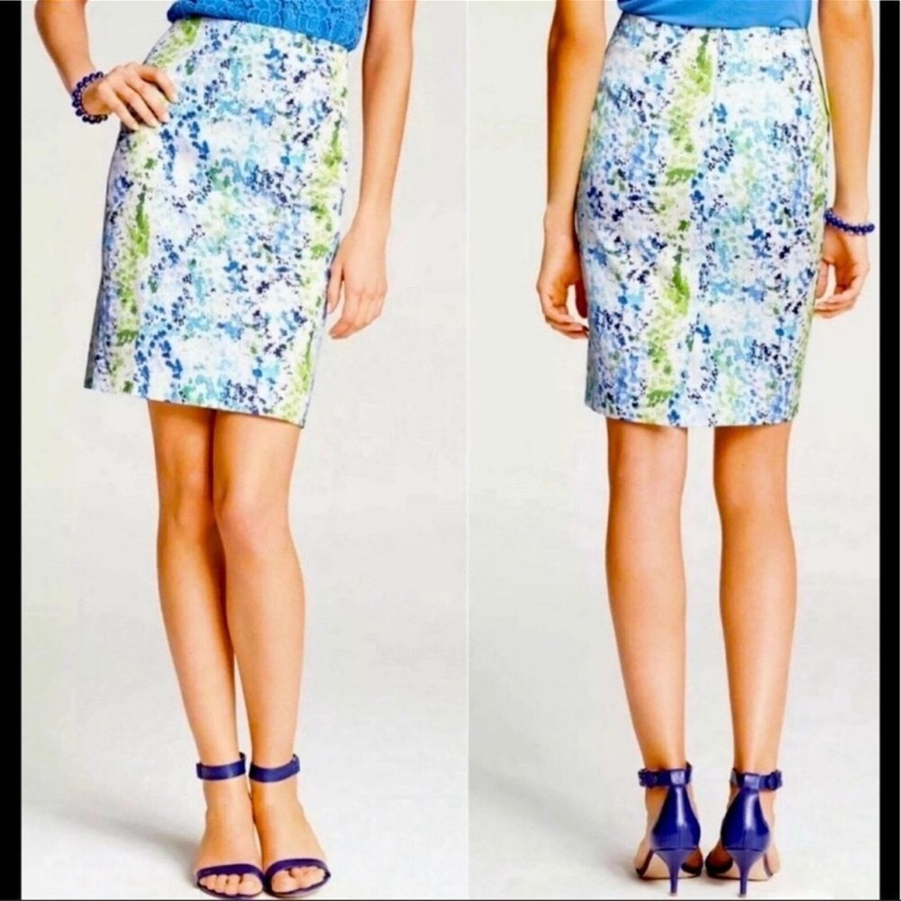 Ann Taylor pencil skirt watercolor blue green